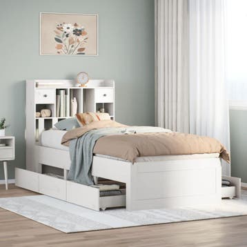 vidaXL Bed met boekenkast zonder matras grenenhout wit, Huis en Inrichting, Verzenden, Nieuw