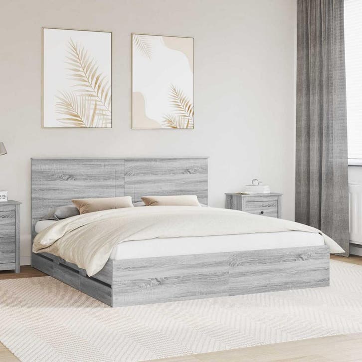 vidaXL Bedframe met lade Grijs Sonoma 200 x 200 cm, Huis en Inrichting, Slaapkamer | Bedden, Nieuw, Verzenden