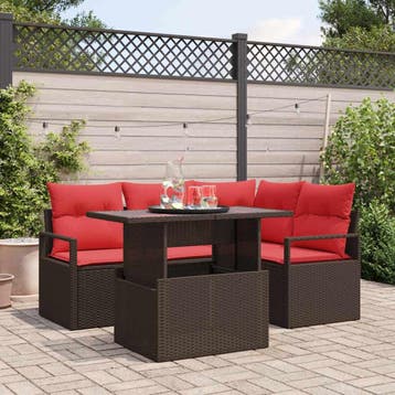 vidaXL Tuinbank Set 5 st Bruin Poly rattan, Verzenden