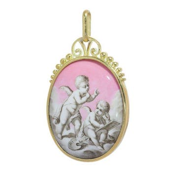 Hanger - 18 karaat Geel goud - Emaille, Georgisch 1820, Handtassen en Accessoires, Antieke sieraden