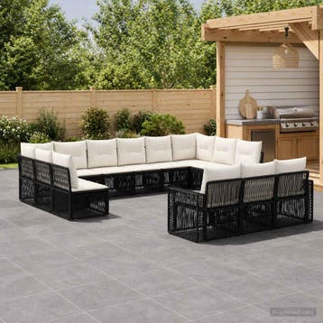 vidaXL Tuinbank Set 13 st Zwart en Crème Wit poly rattan, Verzenden, Nieuw