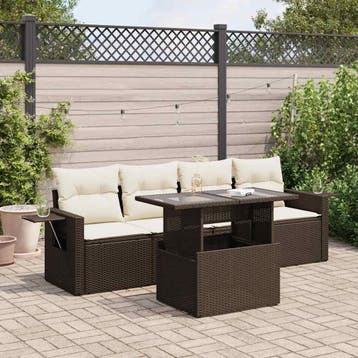 vidaXL 5-delige Loungeset met kussens poly rattan bruin, Verzenden, Nieuw, Loungeset