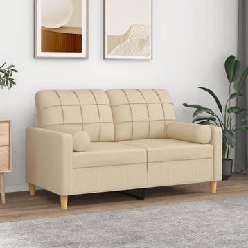vidaXL Tweezitsbank met sierkussens 120 cm stof crèmekleurig, Verzenden