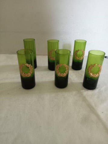 Verre à vin (6) - laurier - Verre - verre napoleon III, Antiquités & Art