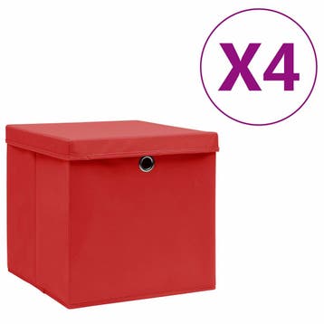 vidaXL Opbergboxen met deksel 4 st 28x28x28 cm rood, Verzenden, Nieuw