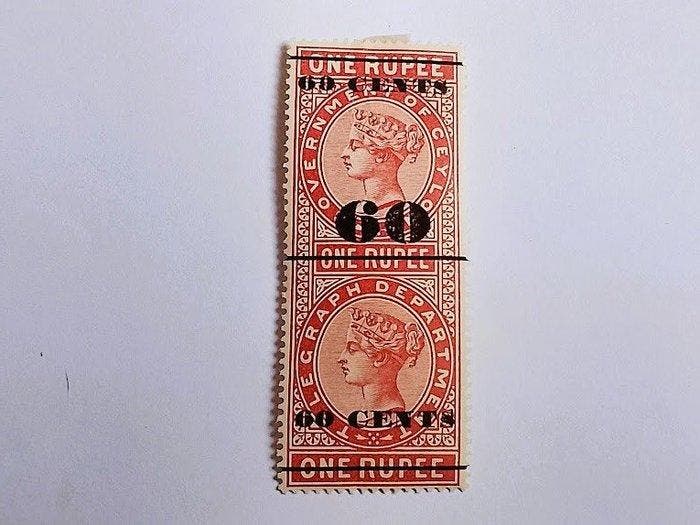 Ceylon 1886/1892 - Telegraafstempel, 60c op 1r bruin(13) met, Postzegels en Munten, Postzegels | Europa | UK