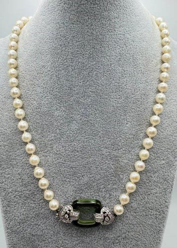 Ketting - 18 karaat Witgoud Parel - Diamant - diamant,