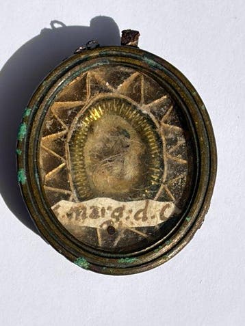 Reliekhouder - Brons, Glas, Textiel - 1700-1750 - Santa
