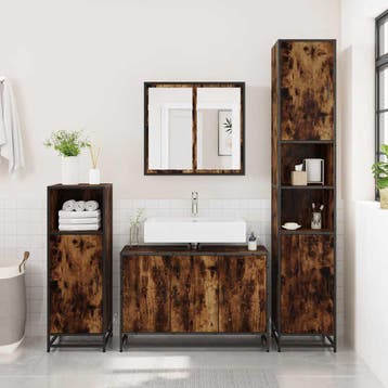vidaXL Wastafelkast 90x33x60 cm bewerkt hout gerookt, Verzenden, Nieuw
