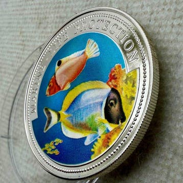 Liberia. 5 Dollars 1997 Marine-Life Protection , plata 999