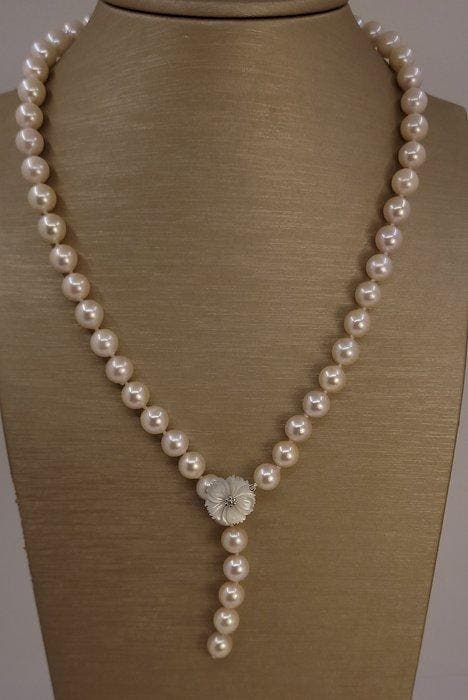 Halsketting 8×8,5 mm heldere Akoya parels, Zilver, Handtassen en Accessoires, Kettingen