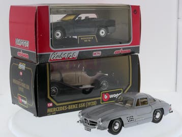 Schaal 1:24 Bburago en Majorette set van 3 Mercedessen SS..., Ophalen of Verzenden