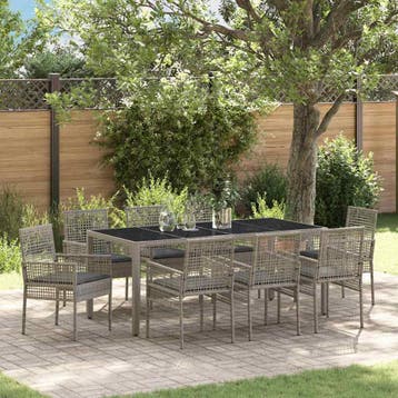 vidaXL Tuin Eettafel Set 9 st Grijs poly rattan, Verzenden