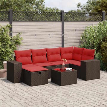 vidaXL 7-delige Loungeset met kussens poly rattan bruin, Verzenden, Loungeset