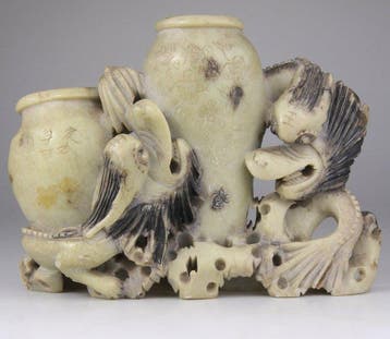 Chinese Carving Soapstone Dragon Statue Sculpture - Pierre,