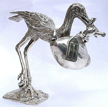 Beeldje - GEBOORTE-OOIEVAAR - .835 zilver