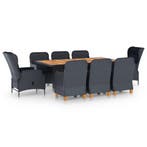 vidaXL 9-delige Tuinset met kussens poly rattan donkergrijs, Verzenden, Nieuw, Tuinset