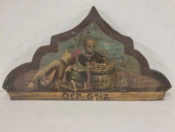 Panneau votif en bois peint - Memento Mori - 40 cm - Bois -