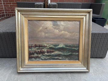 Leon Hellembrandt (XX) - Woeste rotsen in de zee, Antiek en Kunst