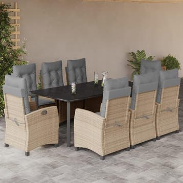 vidaXL 9-delige Tuinset met kussens poly rattan gemengd, Verzenden, Nieuw, Tuinset
