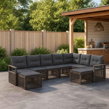vidaXL Tuinbank Set 9 st Grijs poly rattan, Verzenden, Nieuw