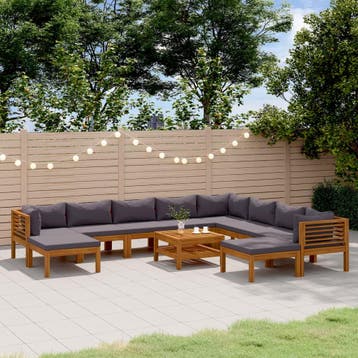 vidaXL 11-delige Loungeset met kussens massief acaciahout, Verzenden, Loungeset