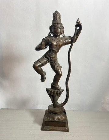 Aziatisch bronzen beeld van een dansende Krishna met slang –