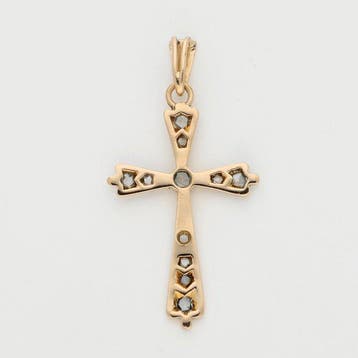Hanger - 14 karaat Geel goud Diamant (Natuurlijk) - Kruis