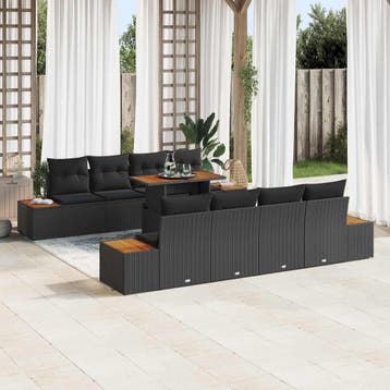 vidaXL Tuinbank Set 9 st Zwart Poly rattan, Verzenden, Nieuw