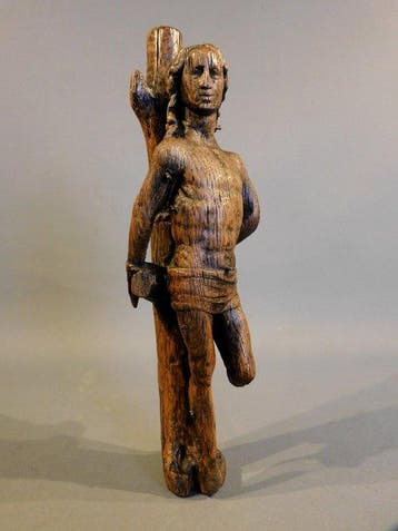sculptuur, Sint Sebastiaan - 16e eeuw - 31 cm - Eik