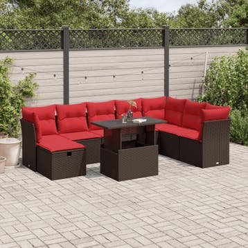 vidaXL 9-delige tuinbankset met kussens, bruin polyrotan, Verzenden, Nieuw