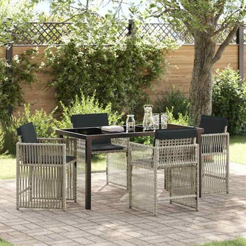 vidaXL Tuin Eettafel Set 5 st Lichtgrijs poly rattan, Verzenden