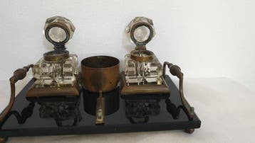 Zonder minimumprijs - Inktpot - Glas, Messing, Nieuw
