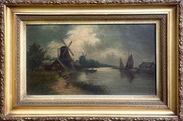 English School (XX) - A Dutch Canal Scene., Antiek en Kunst