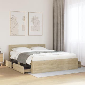 vidaXL Bedframe met hoofdbord sonoma eikenkleurig 160x200 cm, Verzenden, Nieuw