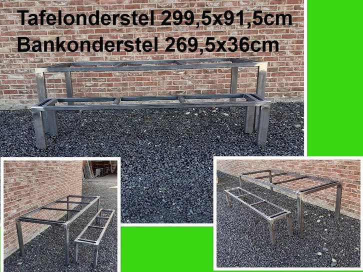 Robuust stalen tafelonderstel 299,5 cm lang  + bank, Jardin & Terrasse, Tables de jardin, Enlèvement