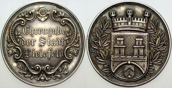 Zilver medaille ohne Jahr (um 1900) Bielefelder medaille..., Timbres & Monnaies, Pièces & Médailles, Envoi