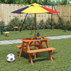 vidaXL Picknicktafel voor 4 kinderen met parasol massief, Verzenden, Nieuw