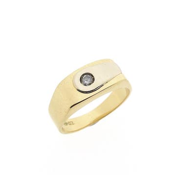 Bicolor gouden herenring met zirconia, Ophalen of Verzenden