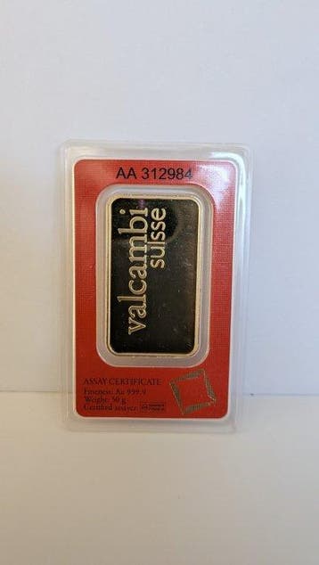 50 gram - Goud .999 - Valcambi, Switzerland - Verzegeld en, Postzegels en Munten, Edelmetalen en Baren