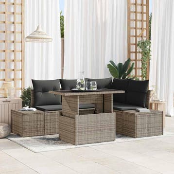 vidaXL Tuinbank Set 5 st Grijs poly rattan, Verzenden, Nieuw