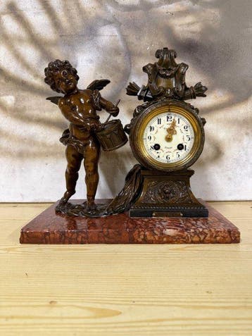 Figurale pendule - Marmer, Zinklegering, Brons - 1850-1900, Antiek en Kunst