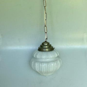 Hangende plafondlamp - Opalineglas - Verchroomde Artdeco, Antiek en Kunst