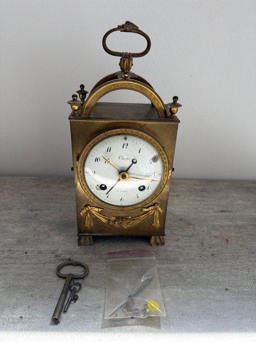 Officierspendule (reisklok) - Charles a Paris - Messing,, Antiquités & Art, Antiquités | Horloges