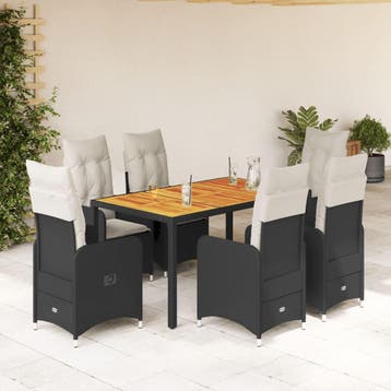 vidaXL 7-delige Bistroset met kussens poly rattan zwart, Verzenden, Nieuw