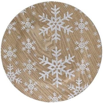 Onderbord Houtlook Rond Wit Winter Sneeuwvlokken Snowflake, Nieuw