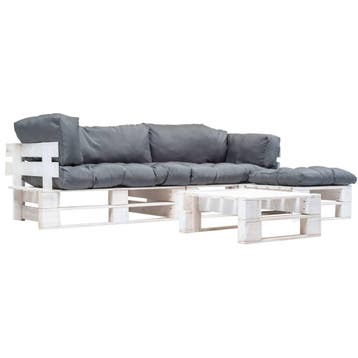 vidaXL 4-delige Loungeset pallet met grijze kussens hout, Verzenden, Nieuw, Loungeset