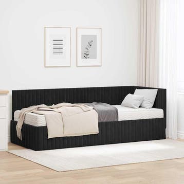 vidaXL Hoekbedframe met Matras met hoofdeinde 2 pcs Zwart, Verzenden, Nieuw