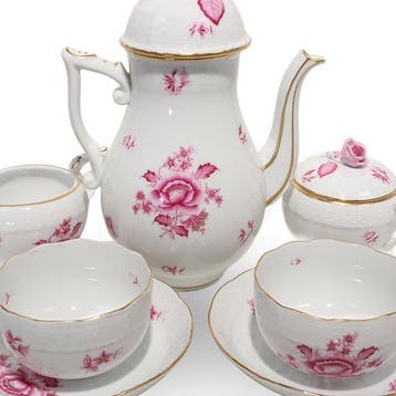Herend - Koffieservies (5) - Beenderporselein - Nanking Rose, Antiek en Kunst