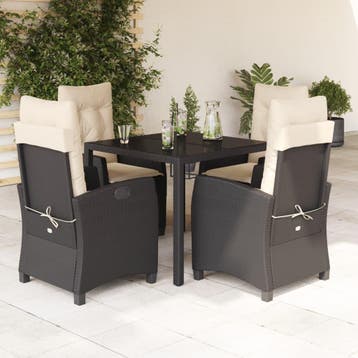 vidaXL 5-delige Tuinset met kussens poly rattan zwart, Verzenden, Tuinset